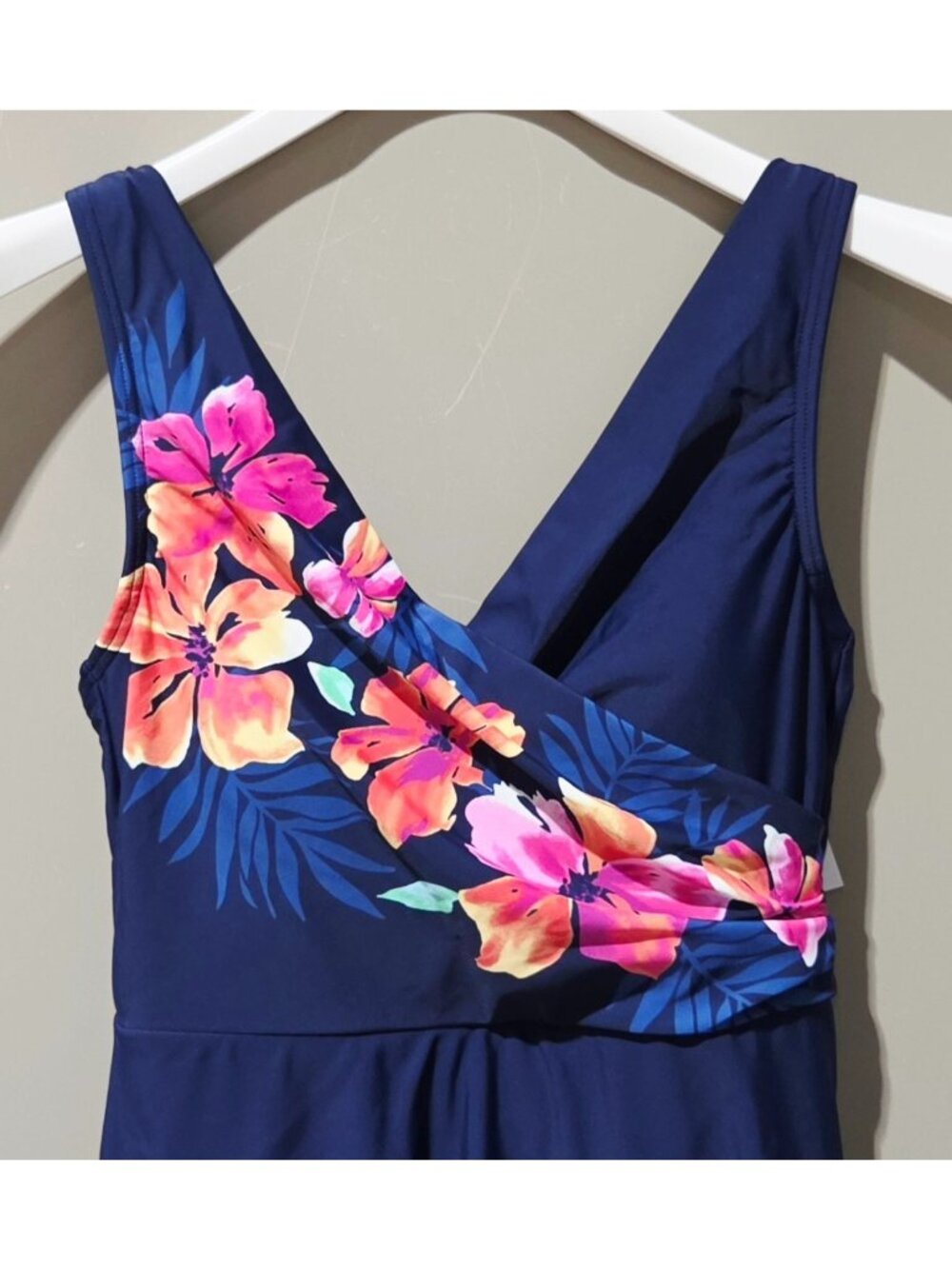 Lands' End Navy Blue & Floral Cross Panel Swim Dress w/ Briefs -- Size XS 2/4 - Picture 3 of 10